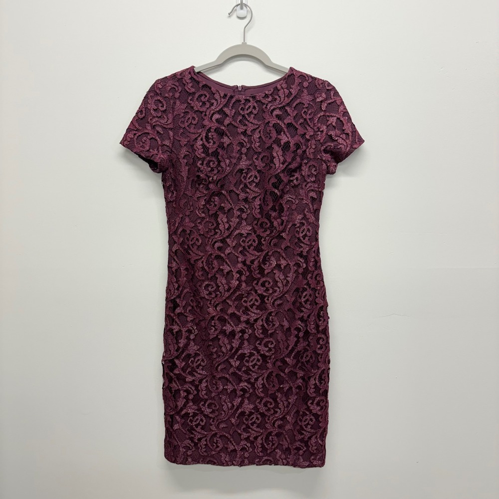 Lauren Ralph Lauren Burgundy Floral Lace Sheath Dress Short Sleeve Wine Size 4